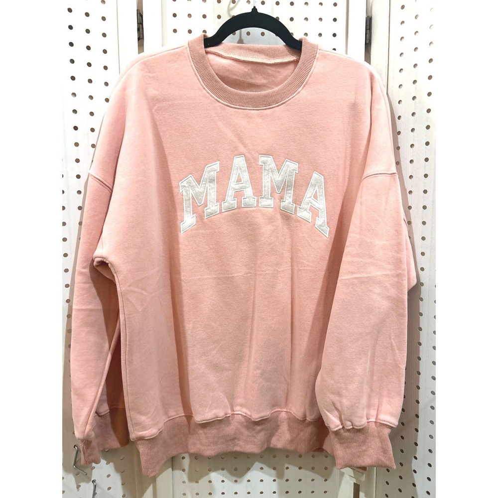 Lomon Mama Graphic Sweatshirt Pink Crew Neck Long Sleeve Pullover Top Size M